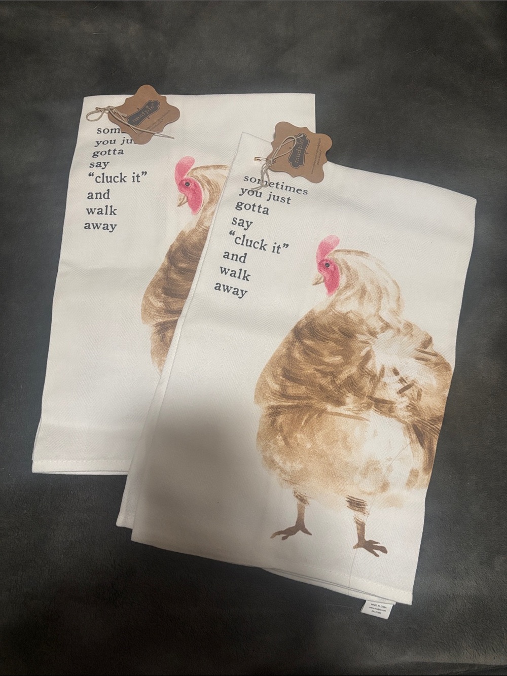MudPie Kitchen dish Towel set of 2 Chicken Cluck it